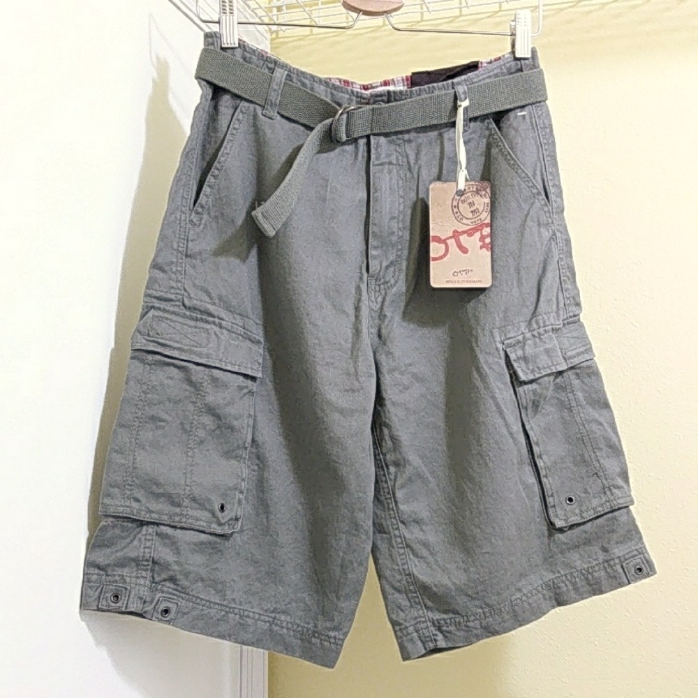 OTB Grey Cargo Shorts Women Size 8 / 10  NWT Longline Utility Web Belt Y2K